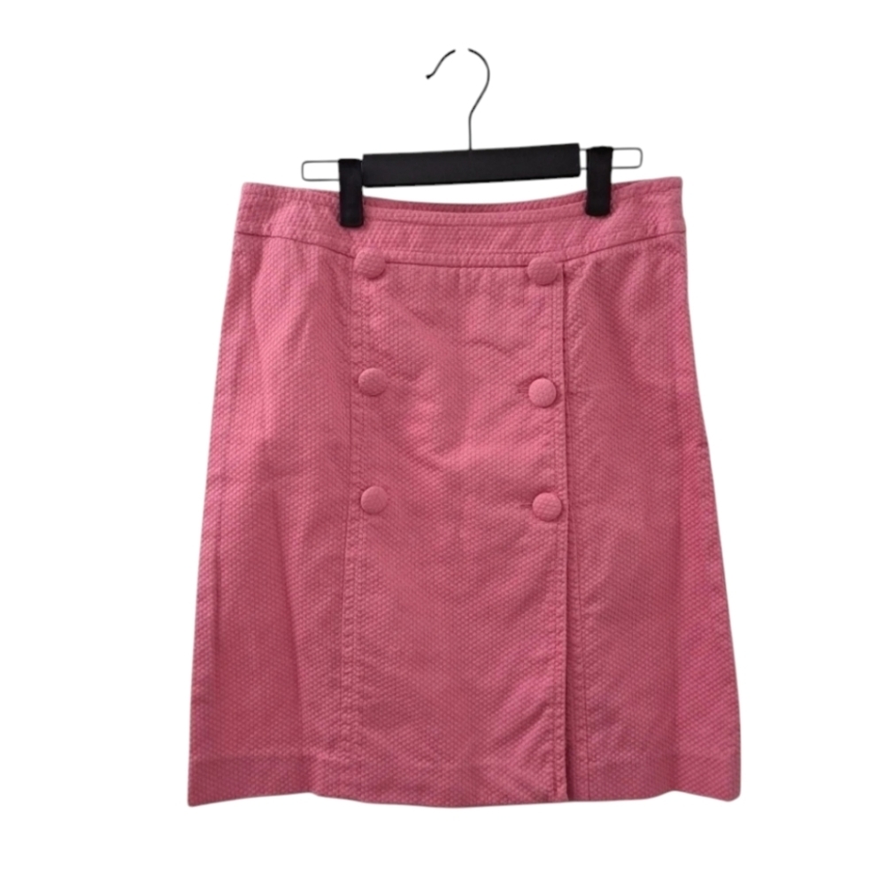 Talbots Pink Woven Above Knee Coquette Girlhood Preppy Button Down Skirt Size 6 - Picture 2 of 8